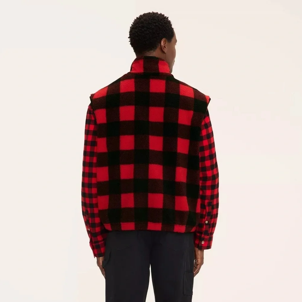 Woolrich x Target Adult Unisex L Large Buffalo Check Fleece‎ Vest Red/Black NWT!